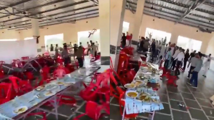 చికెన్ పీసు కోసం పెళ్ళి వేడుకలో చితక్కొట్టుడు.. ( వీడియో)