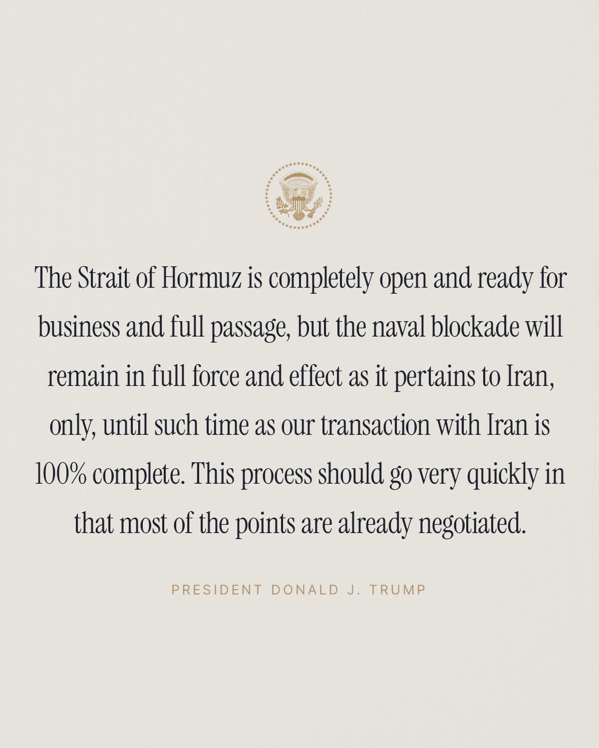 BREAKING: హోర్ముజ్ జలసంధి పూర్తిగా తెరిచి ఉంది: ట్రంప్ ప్రకటన