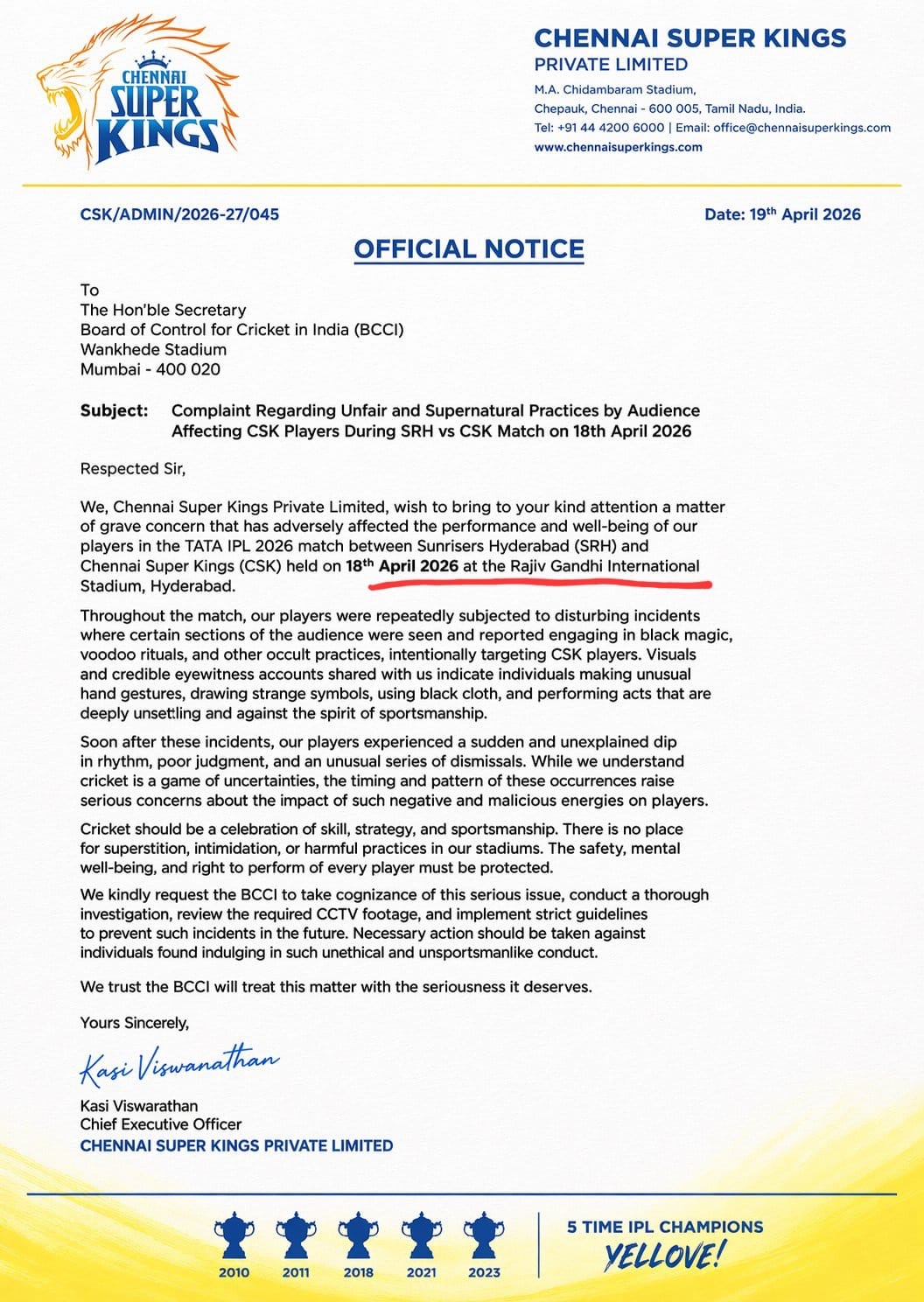CSK ‌ఫిర్యాదు సంచలనం..  ‘బ్లాక్ మ్యాజిక్’పై  BCCIకి లేఖ